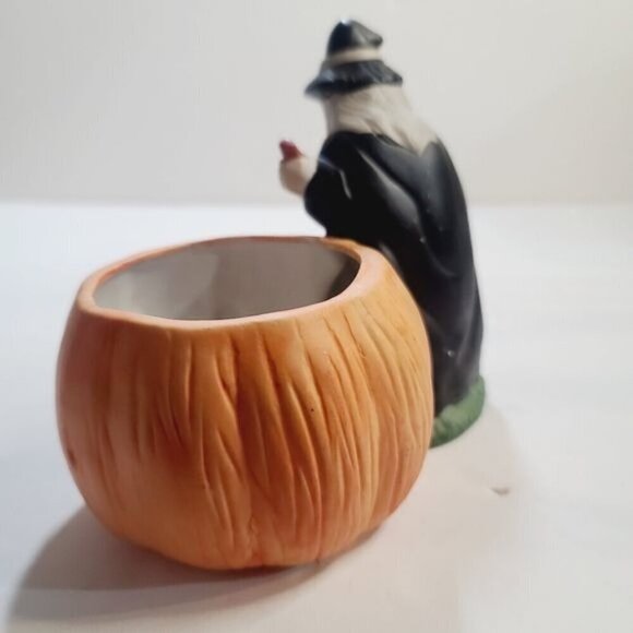 Vintage Halloween Witch Pumpkin Ceramic Tea Light Candle Holder - Picture 4 of 16
